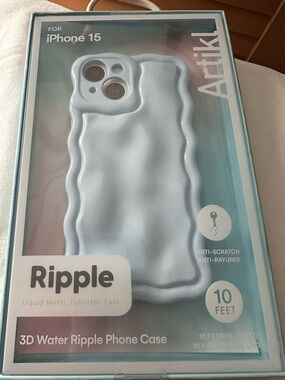 New Artikl Ripple 3D Water Ripple Phone Case for iPhone 15 - Light Blue